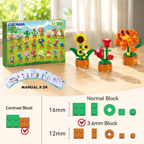 24 Pack Flowers Bouquets Party Favors for Kids Building Set - 962PCS