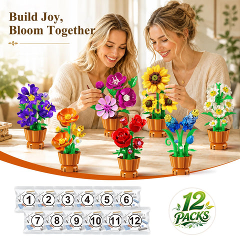 12 Pack Flowers Botanicals Collection Building Set for Adults