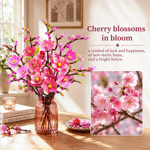 CUBIMANA Flowers Bouquet Cherry Blossom Building Set with LED Lights