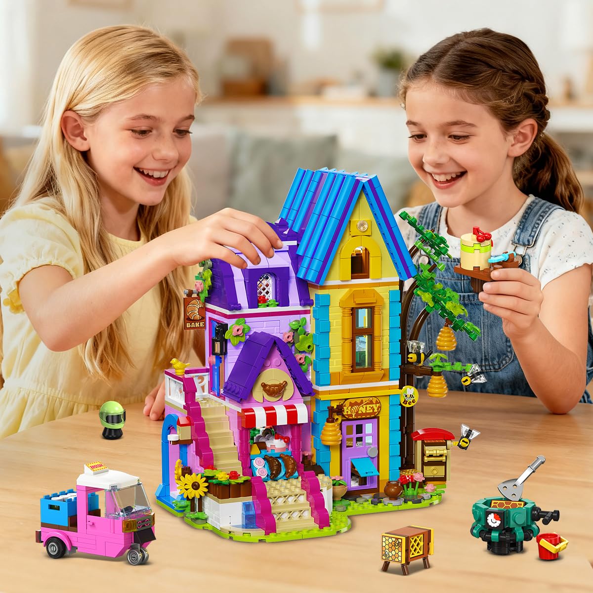 HOGOKIDS Beekeeping & Bakery House Building Toy with LED Light - 1084PCS，Ages 8-12+ Years