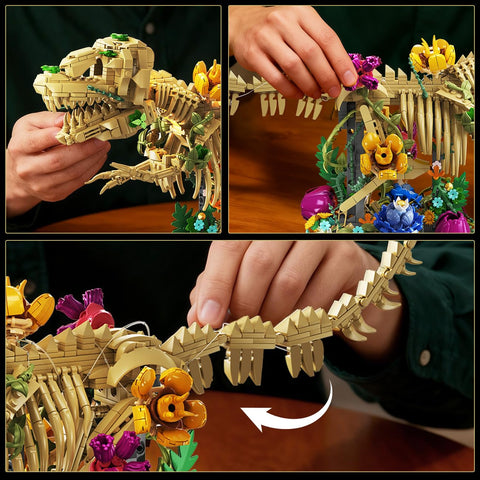 Dinosaur Fossil with Flowers Building Set & LED Light, 1185PCS