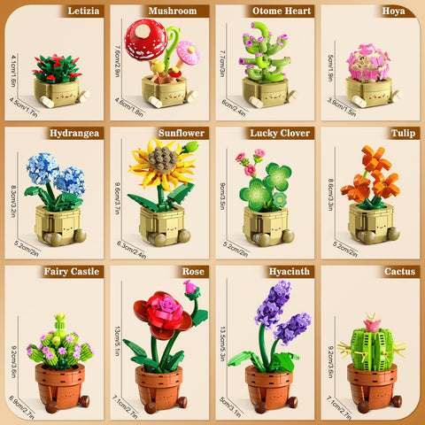 12 Pack Flowers Plants Mini Building Set - 1697PCS