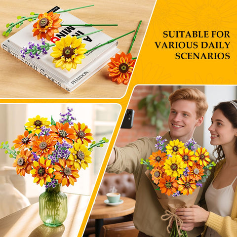CUBIMANA Sunflower Bouquet Building Set with Lights | Gift for Home Decor
