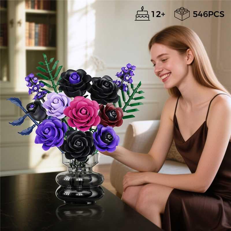 HOGOKIDS Purple Black Rose Bouquet Building Set
