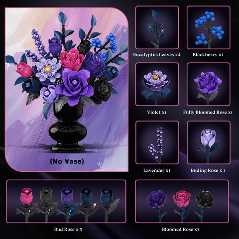 HiWEEGO Purple Flower Bouquet Building Set with LED Lights