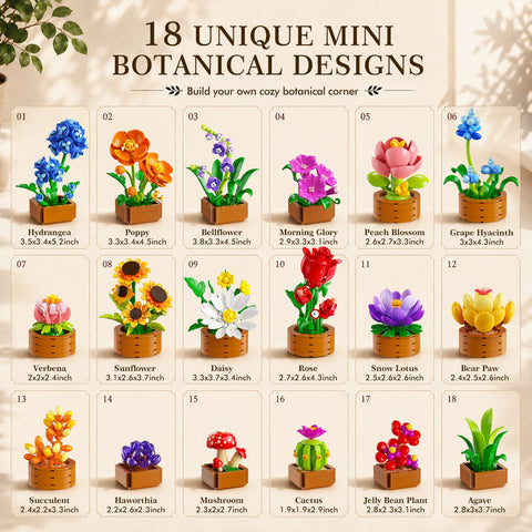 18 Unique Flowers Botanical Collection Mini Building Set