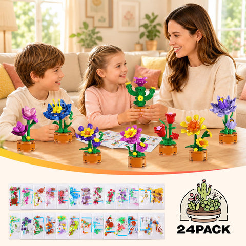 24 Pack Flowers Bouquets Party Favors for Kids Building Set - 962PCS