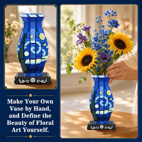 Flower Bouquet Building Set with Starry Night Vase & LED Light