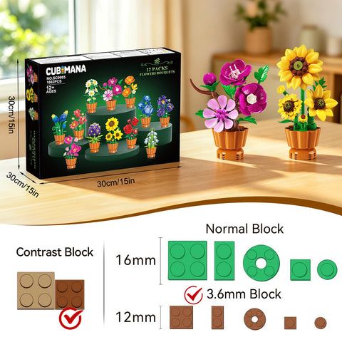 12 Pack Flowers Botanicals Collection Building Set for Adults