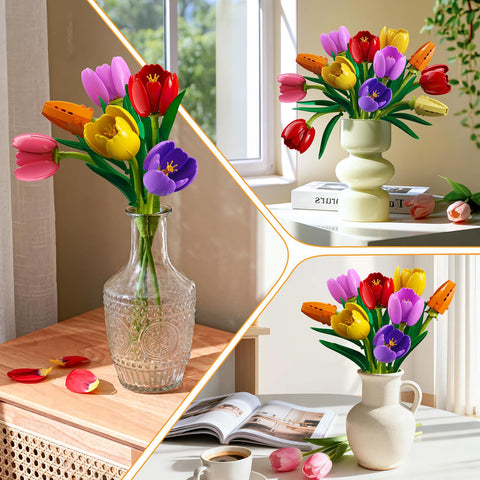 CUBIMANA Tulips Bouquet Building Set | Easter Gift for Her & Home Decor