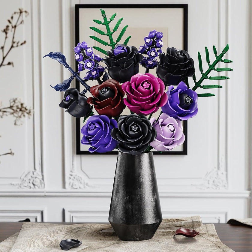 HOGOKIDS Purple Black Rose Bouquet Building Set
