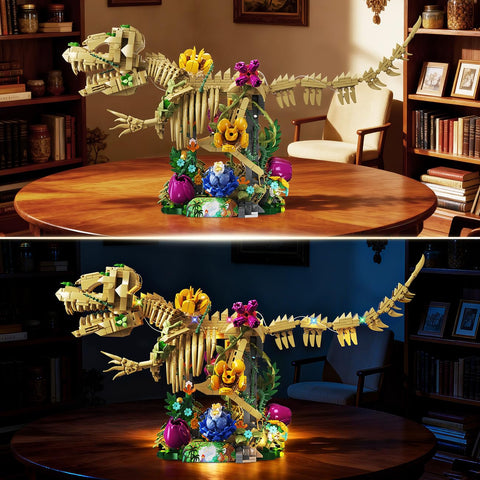 Dinosaur Fossil with Flowers Building Set & LED Light, 1185PCS