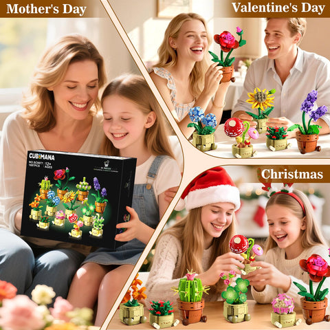 12 Pack Flowers Plants Mini Building Set - 1697PCS