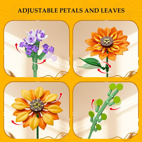 CUBIMANA Sunflower Bouquet Building Set with Lights | Gift for Home Decor