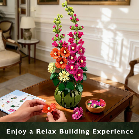 Botanicals Alcea Rosea Flower Building Set - Artificial Flowers