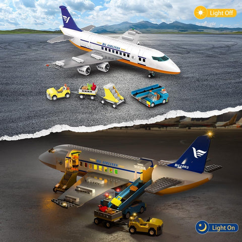 Large City Passenger Airplane Building Toys with LED Light