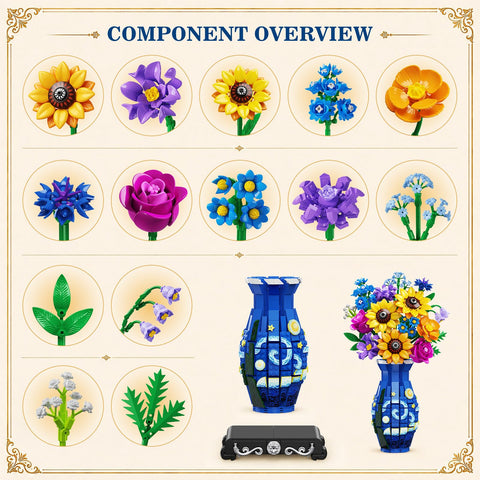 Flower Bouquet Building Set with Starry Night Vase & LED Light