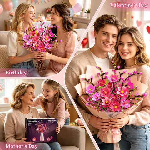 CUBIMANA Flowers Bouquet Cherry Blossom Building Set with LED Lights