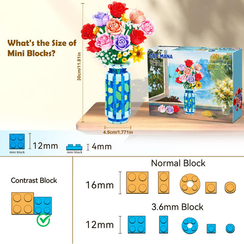 CUBIMANA Roses Bouquet Building Set with LED | Easter Gift for Her