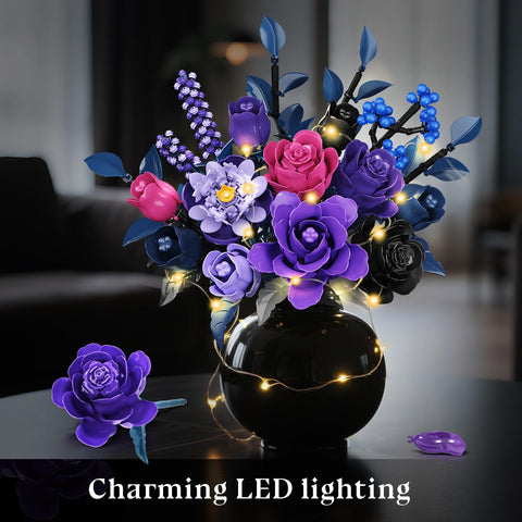 HiWEEGO Purple Flower Bouquet Building Set with LED Lights