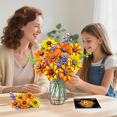 CUBIMANA Sunflower Bouquet Building Set with Lights | Gift for Home Decor