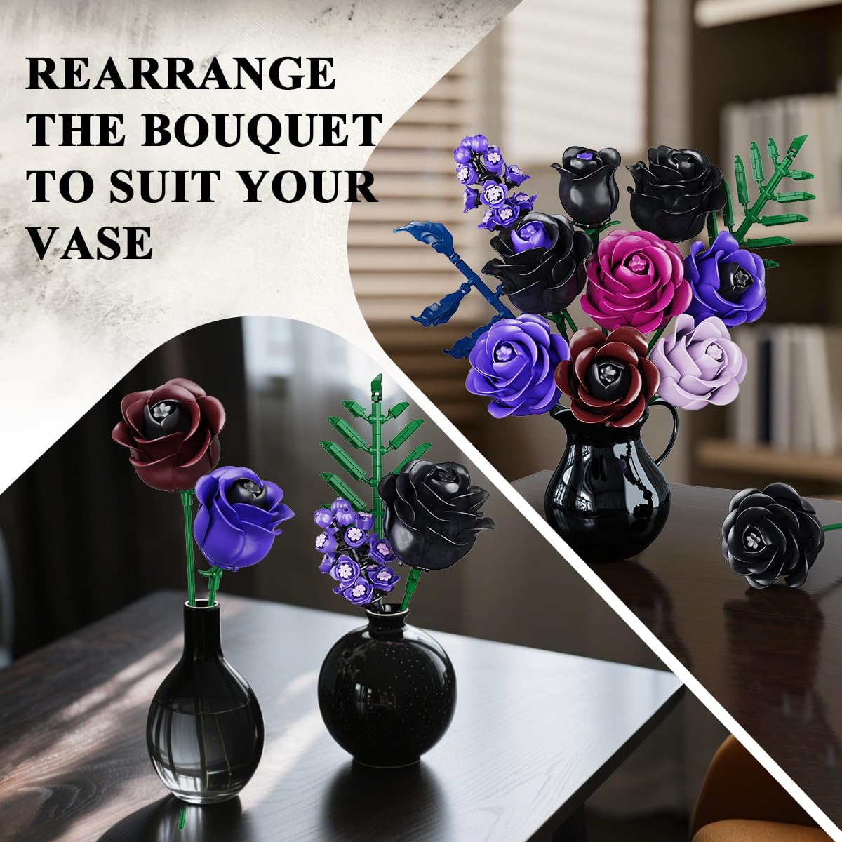 HOGOKIDS Purple Black Rose Bouquet Building Set