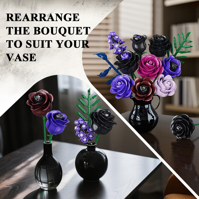 HOGOKIDS Purple Black Rose Bouquet Building Set