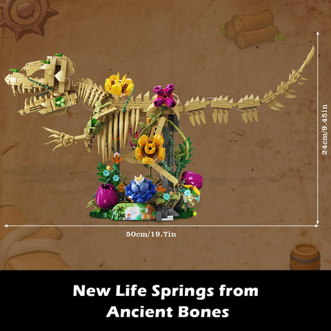 Dinosaur Fossil with Flowers Building Set & LED Light, 1185PCS