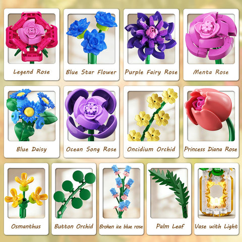 Botanical Flower Bouquet Building Set with LED Light