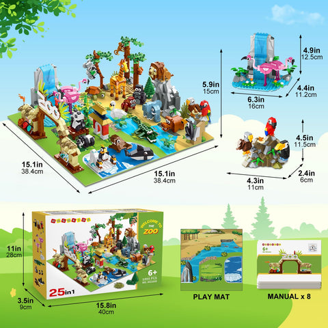 Zoo Building Set with 25 Animals & Play Mat 1460PCS
