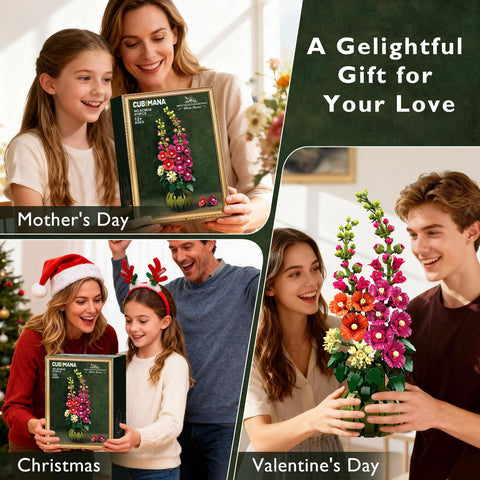 Botanicals Alcea Rosea Flower Building Set - Artificial Flowers