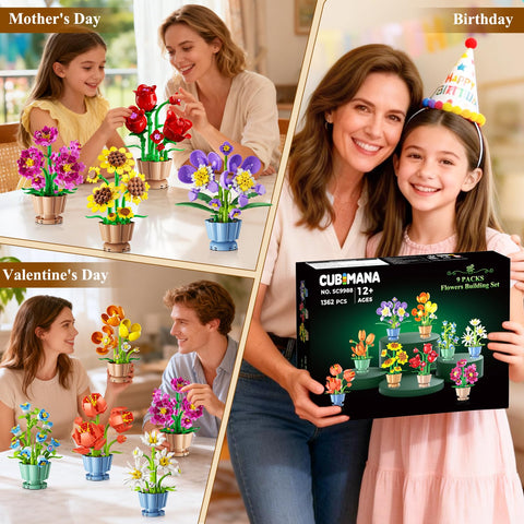 9 Pack Flowers Botanicals Collection 3.6MM Mini Building Set-1362PCS