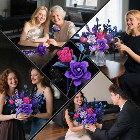 HiWEEGO Purple Flower Bouquet Building Set with LED Lights