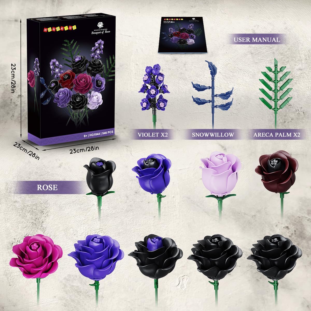 HOGOKIDS Purple Black Rose Bouquet Building Set