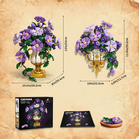 CUBIMANA 2in1 Morning Glory Bonsai Building Kit | Valentine Gift for Adults