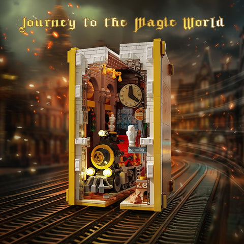 Magic Train Station Book Nook Building Set with Light, Gifts for Kids & Adults