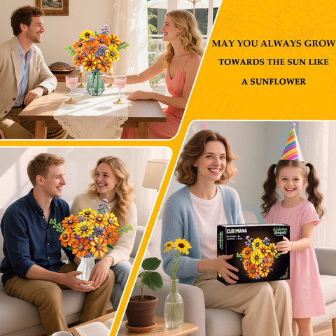 CUBIMANA Sunflower Bouquet Building Set with Lights | Gift for Home Decor
