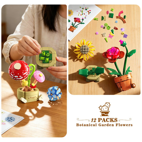 12 Pack Flowers Plants Mini Building Set - 1697PCS