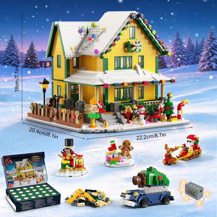 INSOON 2026 Lighted Christmas House Advent Calendar Building Set – 24-Day Countdown, 1,961 Mini Bricks, Ages 12+