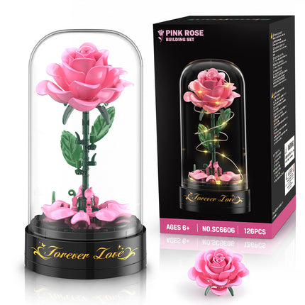 Rose Flower Building Set with Music Box and Display Dome