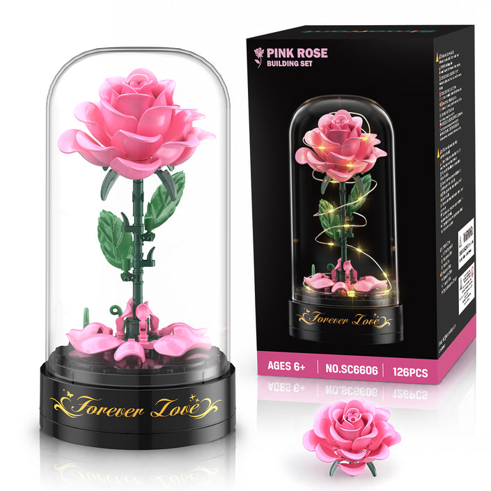 Rose Flower Building Set with Music Box and Display Dome