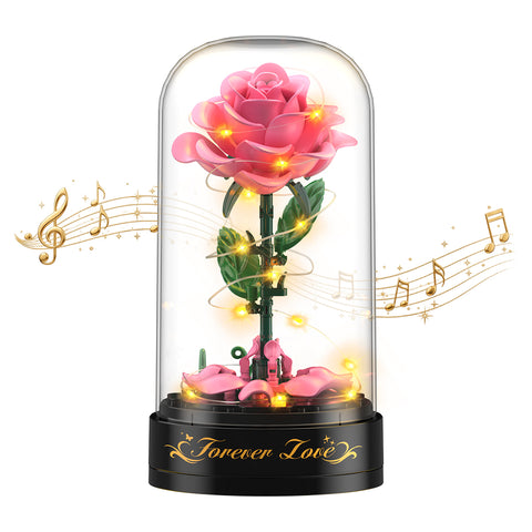 Rose Flower Building Set with Music Box and Display Dome