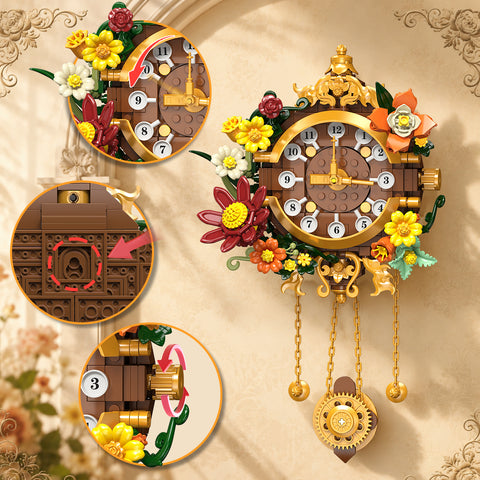 SIMARRANT 2-in-1 Retro Telephone and Wall Clock Building Set – 882-Piece Vintage Floral Décor, Ages 12+