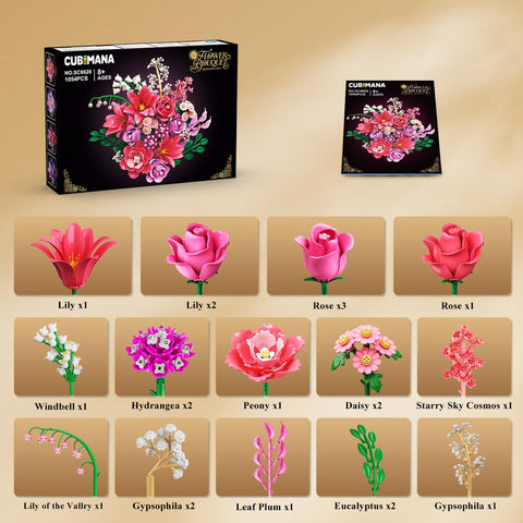 CUBIMANA Flowers Bouquet Building Set with LED Light