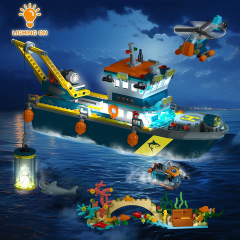 HOGOKIDS Floating Arctic Explorer Ship Building Set with LED Light