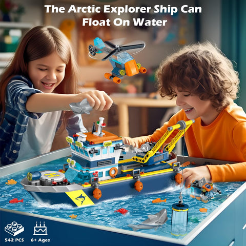 HOGOKIDS Floating Arctic Explorer Ship Building Set with LED Light