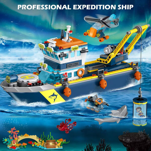 HOGOKIDS Floating Arctic Explorer Ship Building Set with LED Light