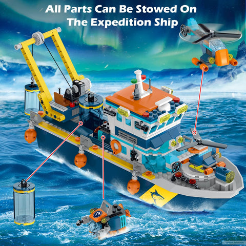 HOGOKIDS Floating Arctic Explorer Ship Building Set with LED Light